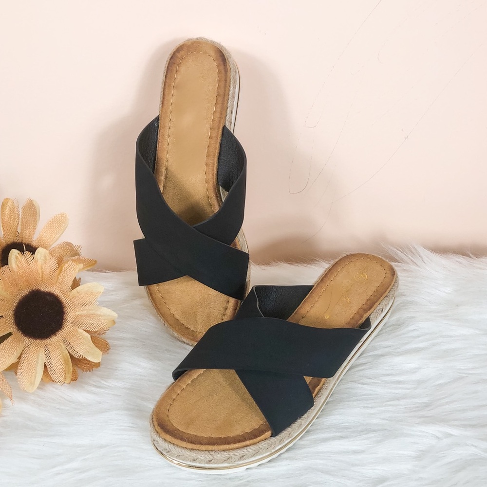 JUST IN‼️BLACK ESPADRILLE CRISSCROSS SANDAL- shoe - Picture 1 of 4